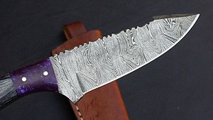 Couteau de chasse Damas à lame fixe avec étui en cuir – Couteau de chasse à pointe tombante – Fournisseur en gros OEM pour fabricants en vrac - Product Image 2