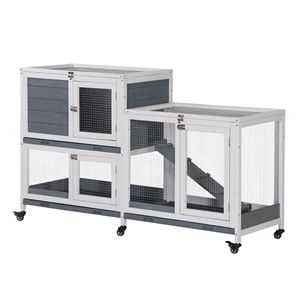 Conigliera da Interno Rialzata in Legno di Abete, con Vassoio Anti-Perdita, Porta Bloccabile e Tetto Apribile, Resistente - Product Image 1