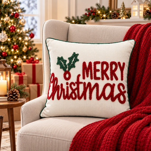 Funda de Almohada Bordada en 3D con Diseño de Feliz Navidad, Hecha a Mano, Cuadrada - Product Image 6