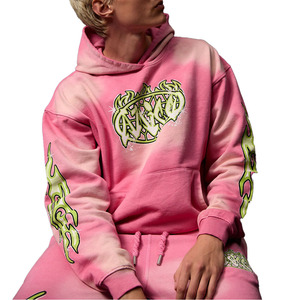 Conjunto Deportivo con Capucha Rosa y Estampado de Llamas Verdes, Pantalones Largos, Diseño Brillante, Unisex, Corte Holgado, Primavera - Product Image 5