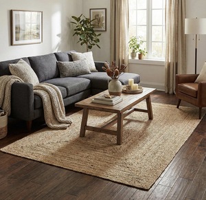 Alfombra abstracta de yute hecha a mano, antibacteriana, apta para mascotas, antideslizante, ecológica, de diseño moderno, para el hogar, la sala de ejercicios, uso comercial o para la oración. - Product Image 1