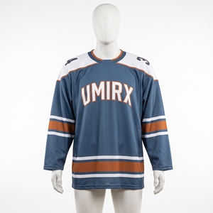Maillot de hockey sur glace personnalisé, sublimé, avec empiècements en mesh respirant, rayures sur le col, noms et numéros, col en V, 100% polyester, adulte - Product Image 1