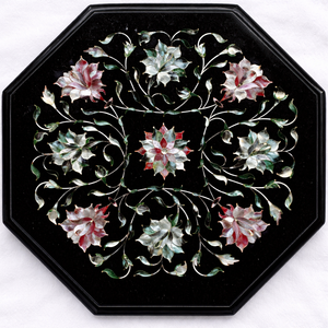 Black Marble Inlay Mother Pearl Floral Design Octagonal Handmade Modern Eco-Friendly Agra Heritage Coffee Table <b>Top</b> Home Decor - Product Image 3