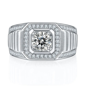 Anillo de Boda Unisex ZAWO HOUSE S925 de Plata de Ley con Moissanita VVS1, Corte Baguette y Redondo, Engaste Pavé de Lujo - Product Image 2