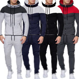 Men's Autumn Tracksuit Set Full-<b>Zip</b> <b>Hooded</b> Color Blocking Polyester Jogging Suit with Side Pockets Casual Wear - Product Image 6