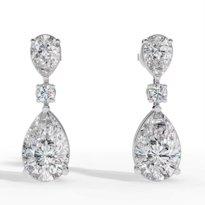 Elegantes Pendientes de Plata de Ley 925 con Diamantes Creados en Laboratorio, Corte Marquesa y Pera, Color D-E, Certificados por IGI, de Lujo para Mujer - Product Image 1