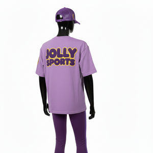 Ensemble sportif pour femme, t-shirt en coton premium 200 GSM et legging en polyester et élasthanne, logo aigle imprimé par transfert thermique DTF violet, personnalisable. - Product Image 3