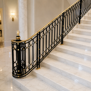 Rampe d'escalier ovale de luxe noir et or, balustrade moderne en fer forgé pour escalier en marbre, décoration intérieure de villa - Product Image 5
