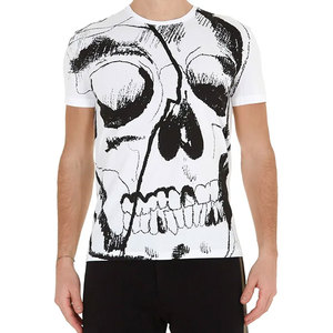 Camiseta Blanca con Estampado de Calavera para Hombre, Manga Corta, Cuello Redondo, Corte Ajustado, Estilo Gótico, 100% Algodón Jersey, Impresión Personalizada DTG - Product Image 1