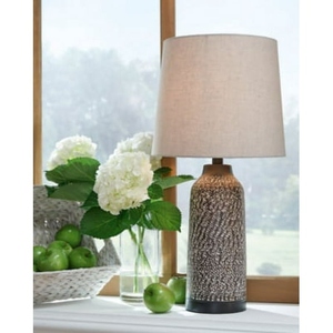 Luxury design metal <b>Table</b> <b>Lamp</b> Textured Brown <b>Base</b> Linen Fabric Shade Elegant Bedside Nightstand Light Home Decor Accent - Product Image 1