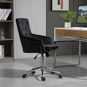 Sedia Girevole Moderna per Ufficio Domestico con Schienale Medio in Velluto Trapuntato, Finitura con Borchie, Altezza Regolabile, Curva su Base in Nylon - Product Image 2