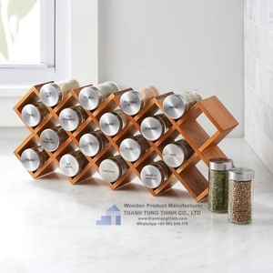 Wooden <b>Spice</b> Rack With 6 Glass <b>Jars</b> Laser Engraved <b>Spices</b> <b>Label</b> Pine Wood Rectangle Shape Household Storage Made in Vietnam - Product Image 4