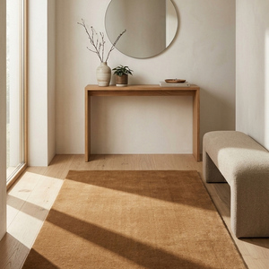 Tapis en laine tufté à la main marron caramel, motif géométrique, antidérapant, à poils épais, pour salon, chambre et salle à manger - Product Image 2