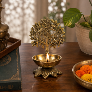 Lampe à huile décorative en laiton faite à la main en forme d'arbre, pour Puja Deepam, temple domestique, cadeau de festival, fabricant et fournisseur OEM en gros - Product Image 4
