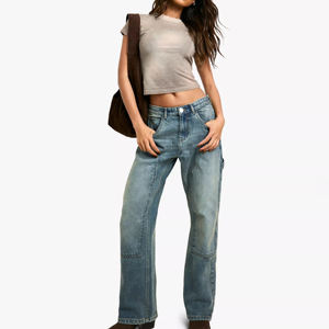 Jeans de Mezclilla de Pierna Ancha para Mujer, Diseño Moderno, Cierre de Cremallera, Calidad Premium, Precio Económico de Exportación - Product Image 2