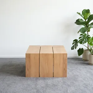 Table basse d'extérieur minimaliste moderne en bois massif avec structure en teck, finition naturelle résistante aux intempéries pour le mobilier de salon - Product Image 5