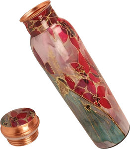 Eco-Friendly Disposable Metal Copper Drinkware <b>Bottle</b> Red Floral Pattern Textured for <b>Drinking</b> - Product Image 4