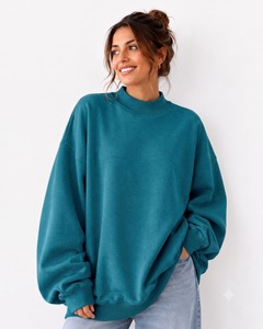 เสื้อสเวตเชิ้ตโอเวอร์ไซส์ทรงหลวมสไตล์วินเทอร์สำหรับผู้หญิง คอเต่า ผ้าฟลีซ โพลีเอสเตอร์/คอตตอน 340 กรัม ระบายอากาศได้ดี กันลม - Product Image 1