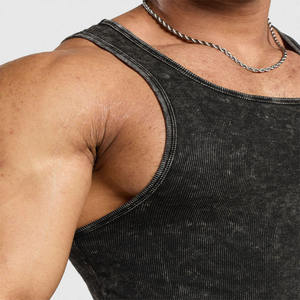 <b>Men's</b> <b>Black</b> Knitted Solid Color O-Neck Tank Top Breathable Vintage Eco-Friendly Acid Wash Ribbed Beading Casual Style for <b>Men</b> - Product Image 5