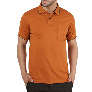 Hot Sale Men's <b>Orange</b> Short Sleeve <b>Polo</b> Shirt Solid Color Pocket Casual Knitted Pique Cotton Breathable Regular Fit - Product Image 6