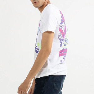 T-shirt blanc à manches courtes pour homme avec motif imprimé de lettres colorées, col rond, style décontracté, coupe régulière, tissu en jersey de coton - Product Image 2