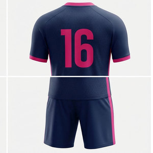 Conjunto de Uniforme de Fútbol Sublimado Personalizado, Color Azul Marino y Rosa, Cuello en V, Manga Corta, Absorbe la Humedad, Unisex para Adultos, Nombre del Equipo 16 - Product Image 6