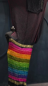 Sari ethnique pour femmes, longueur au sol, imprimé arc-en-ciel, avec franges, coupe ample extensible, tenue de soirée, style Inde Pakistan - Product Image 6