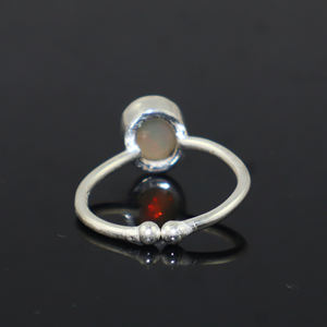 Anillo ajustable chapado en plata de ley 925 con ópalo de fuego etíope natural de diseño antiguo, forma ovalada, para mujeres y niñas. - Product Image 3