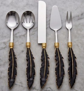 Silver Finished Head Cutlery Set With <b>Black</b> <b>Feather</b> Design Handle For Dining Serving Wedding Parties And Special occasssion - Product Image 1