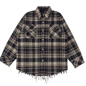 Camisa de franela a cuadros informal para hombre, manga larga, cuello vuelto, dobladillo deshilachado, con botones - Product Image 3
