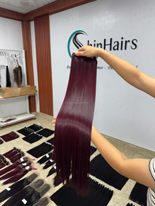 SHIN HAIR Extensions de cheveux humains bruts vierges alignés sur les cuticules, double trame, couleur bordeaux 99J, vietnamiennes, pour pose à la machine, vente en gros - Product Image 4