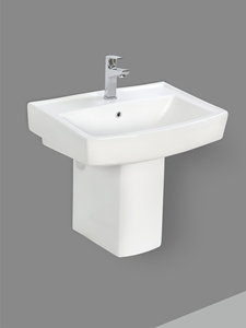 Lavabo Cuadrado Flotante de Cerámica con Semi-Pedestal para Montaje en Pared, Lavabo de Baño Resistente y Duradero, Color Blanco - Product Image 3