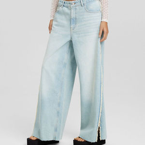 Wholesale Price Wide Fit With Side Vent Denim <b>Jeans</b> for <b>Women</b> Breathable Latest Design Adjustable <b>Soft</b> Stylish <b>Jeans</b> - Product Image 5