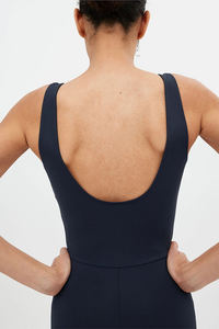 Combinaison de yoga taille haute marine pour femme, bretelles spaghetti, couleur unie, effet ventre plat, longueur intégrale, sans couture, très extensible - Product Image 5