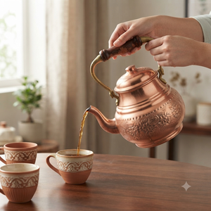 Bouilloire à thé en cuivre martelé artisanal avec couvercle, poignée en laiton, théière vintage pour cuisinière, pot à café et eau bouillante, pot de service - Product Image 3