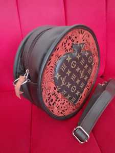 2026 New Arrival Vintage Western Genuine Leather <b>Pillow</b> Shape Hand Tool Carving Zipper Closure Lady Candy Pattern Stylish Large - Product Image 2