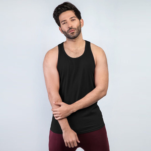 Camiseta sin mangas con capucha y cuello en V de punto azul marino sólido para hombre, estilo casual, tipo muscle, ecológica, 100% algodón, con bolsillos - Product Image 3