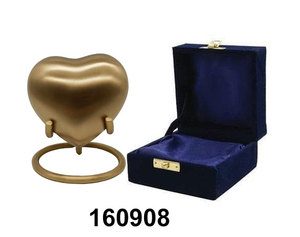 Brass Heart Shaped Cremation Urn 3" with Stand Matt Gold Antique Finish with Velvet <b>Box</b> - Product Image 1