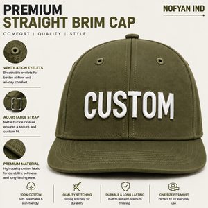 Custom Straight Brim Caps Wholesale | Premium <b>Flat</b> Bill Baseball Caps Manufacturer | OEM ODM Custom Logo Embroidery Snapback <b>Hat</b> - Product Image 1