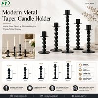 Lot de trois bougeoirs modernes en métal noir, design boule empilée, pour table de mariage et décoration intérieure