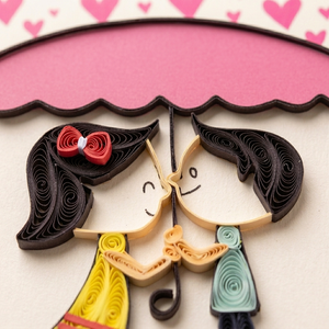 Carte en quilling Couple romantique sous un parapluie Thème de la Saint-Valentin Carte en quilling faite à la main Cartes de vœux avec enveloppe Cadeau pour les amoureux - Product Image 2