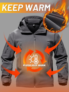 Men's Tactical Softshell <b>Jacket</b> Windproof Waterproof <b>Fleece</b> <b>Lined</b> Outdoor Hooded Winter Zip-Up Coat Multi-Zipper Pockets Stand - Product Image 5