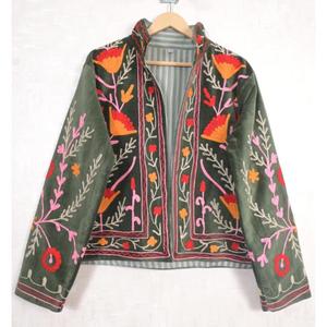 Indian <b>Velvet</b> Suzani <b>Jacket</b> <b>Women</b> Floral Embroidered Handmade Boho Ethnic Coat Fashion Outerwear - Product Image 2