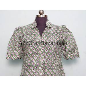 Vestido midi floral de algodón 100% ecológico para mujer, estilo canguro, cuello en V, manga corta, decoración con botones, lavable. - Product Image 2