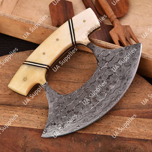 Couteau de chef Ulu en acier Damas de qualité industrielle, tranchant comme un rasoir, ambidextre, manche en os de chameau, gaine en cuir multi-usages, OEM - Product Image 4