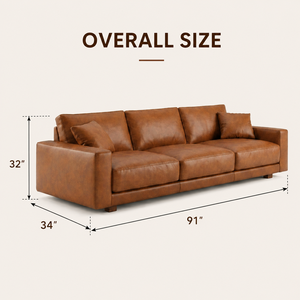 <b>Modern</b> Mid for Three Seat Leather <b>Sofa</b> <b>Bed</b> Tight Back Integrated Rounded Armrests for Villa Park Apartment Bedroom Office - Product Image 2