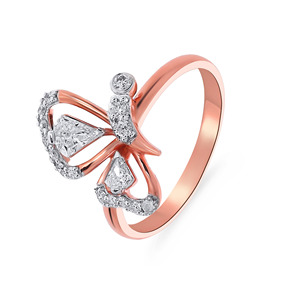 Bague Papillon Diamantée Magnifique, Bague de Valeur Éternelle, Diamant au lever du soleil sur une couronne de bronze, Couronne de Légende et de Lumière - Product Image 3