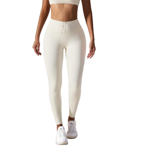 Leggings de yoga taille haute pour femmes, longueur cheville, respirants, antibactériens, en Spandex/Nylon, avec coutures, pour le fitness, avec poches - Product Image 3
