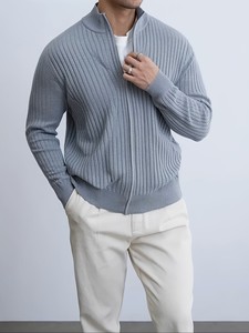Men's Casual Mandarin Collar Zipper <b>Cardigan</b> <b>Sweater</b> Made Anti-pilling Modal Knit Fabric Breathable Quick Dry Regular Fit Slight - Product Image 3