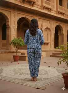 Conjunto de Pantalones y Top Corto Midi con Estampado Digital Azul Índigo para Mujer, Estilo Bohemio de Verano, Moda Étnica India, 100% Algodón - Product Image 3